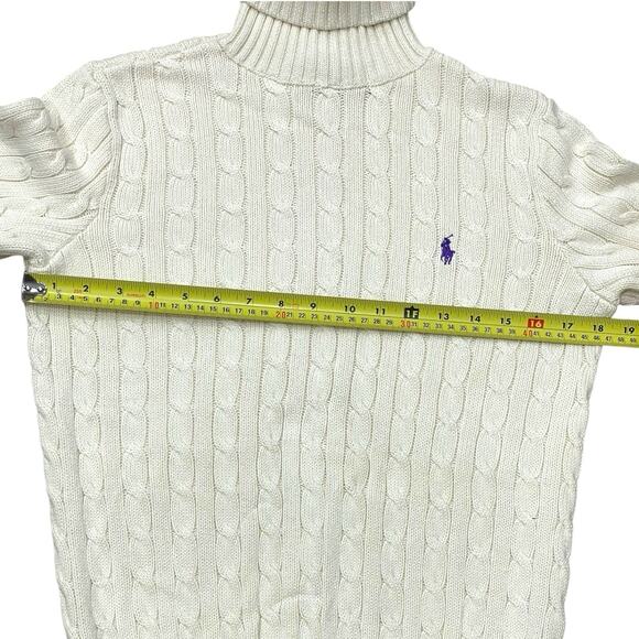 Ralph Lauren Sport Sweater Womens L Cable Knit Turtleneck Pullover Preppy Cream - Picture 8 of 8